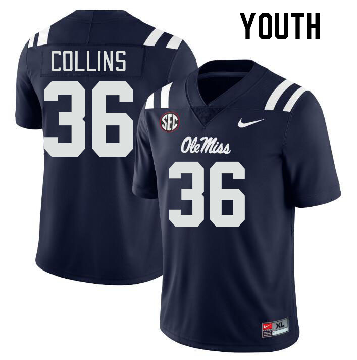 Youth #36 Raymond Collins Ole Miss Rebels College Football Jerseys Stitched-Navy